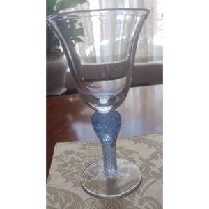 One Artland Clear Goblet With Blue Bubble Stem Glass Wine Cocktail 8"1/4